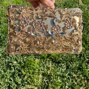 Golden Clutch with handle and strap